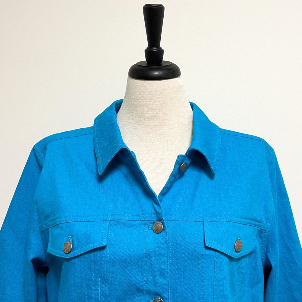 EUC Denim & Co Blue 3/4 Sleeve Button Stretch - Picture 3 of 7